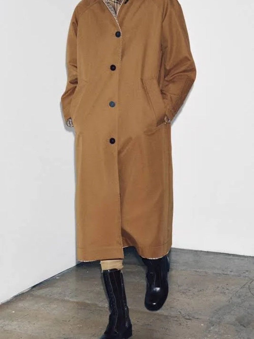 Zara Reversible Long Caramel Trench Coat - Picture 2 of 16